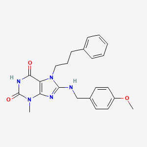 molecular formula C23H25N5O3 B2828019 8-[(4-Methoxyphenyl)methylamino]-3-methyl-7-(3-phenylpropyl)purine-2,6-dione CAS No. 573693-78-4