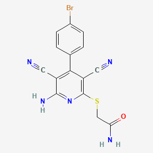 molecular formula C15H10BrN5OS B2828023 2-((6-氨基-4-(4-溴苯基)-3,5-二氰基吡啶-2-基)硫)乙酰胺 CAS No. 208254-30-2