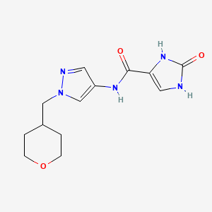 molecular formula C13H17N5O3 B2828032 2-oxo-N-(1-((tetrahydro-2H-pyran-4-yl)methyl)-1H-pyrazol-4-yl)-2,3-dihydro-1H-imidazole-4-carboxamide CAS No. 1706152-12-6