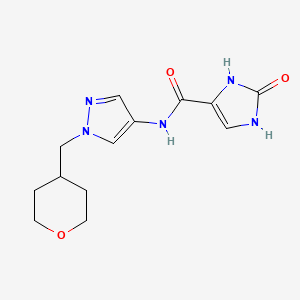 molecular formula C13H17N5O3 B2828032 N-{1-[(oxan-4-yl)methyl]-1H-pyrazol-4-yl}-2-oxo-2,3-dihydro-1H-imidazole-4-carboxamide CAS No. 1706152-12-6