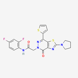 molecular formula C21H17F2N5O2S2 B2828038 N-(2,4-二氟苯基)-2-(4-氧代-2-(吡咯烷-1-基)-7-(噻吩-2-基)噻唑并[4,5-d]嘧啶-5(4H)-基)乙酰胺 CAS No. 1105218-53-8