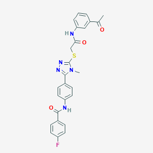 molecular formula C26H22FN5O3S B282806 N-{4-[5-({2-[(3-acetylphenyl)amino]-2-oxoethyl}sulfanyl)-4-methyl-4H-1,2,4-triazol-3-yl]phenyl}-4-fluorobenzamide 