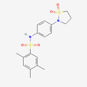 molecular formula C18H22N2O4S2 B2828064 N-(4-(1,1-dioxidoisothiazolidin-2-yl)phenyl)-2,4,5-trimethylbenzenesulfonamide CAS No. 946337-56-0