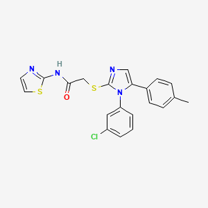 molecular formula C21H17ClN4OS2 B2828067 2-((1-(3-chlorophenyl)-5-(p-tolyl)-1H-imidazol-2-yl)thio)-N-(thiazol-2-yl)acetamide CAS No. 1207036-90-5