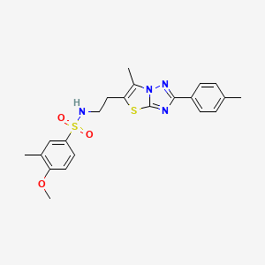 molecular formula C22H24N4O3S2 B2828074 4-methoxy-3-methyl-N-(2-(6-methyl-2-(p-tolyl)thiazolo[3,2-b][1,2,4]triazol-5-yl)ethyl)benzenesulfonamide CAS No. 896330-72-6