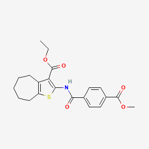 molecular formula C21H23NO5S B2828087 ethyl 2-(4-(methoxycarbonyl)benzamido)-5,6,7,8-tetrahydro-4H-cyclohepta[b]thiophene-3-carboxylate CAS No. 477504-95-3