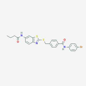 molecular formula C25H22BrN3O2S2 B282809 N-(4-bromophenyl)-4-({[6-(butanoylamino)-1,3-benzothiazol-2-yl]sulfanyl}methyl)benzamide 