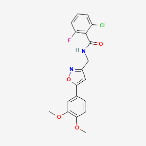 molecular formula C19H16ClFN2O4 B2828093 2-氯-N-((5-(3,4-二甲氧基苯基)异噁唑-3-基)甲基)-6-氟苯甲酰胺 CAS No. 953232-94-5