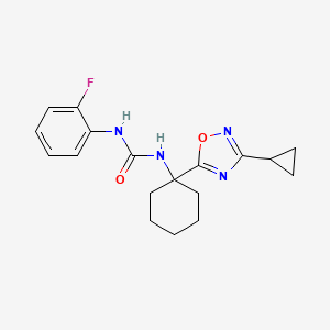 molecular formula C18H21FN4O2 B2828098 N-[1-(3-cyclopropyl-1,2,4-oxadiazol-5-yl)cyclohexyl]-N'-(2-fluorophenyl)urea CAS No. 1396876-55-3