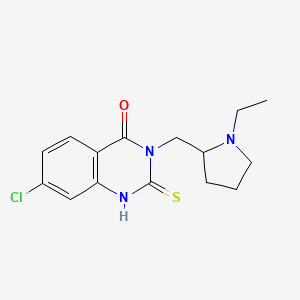 molecular formula C15H18ClN3OS B2828100 7-氯-3-[(1-乙基吡咯啉-2-基)甲基]-2-硫代-1H-喹唑啉-4-酮 CAS No. 422526-65-6