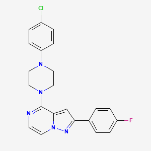 molecular formula C22H19ClFN5 B2828105 4-[4-(4-氯苯基)哌嗪-1-基]-2-(4-氟苯基)吡唑并[1,5-a]吡嗪 CAS No. 1111319-82-4