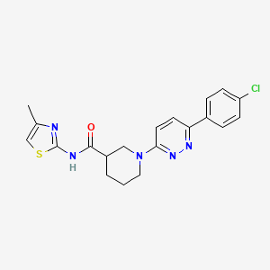 molecular formula C20H20ClN5OS B2828108 1-(6-(4-chlorophenyl)pyridazin-3-yl)-N-(4-methylthiazol-2-yl)piperidine-3-carboxamide CAS No. 1105232-24-3