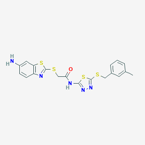 2-[(6-amino-1,3-benzothiazol-2-yl)sulfanyl]-N-{5-[(3-methylbenzyl)sulfanyl]-1,3,4-thiadiazol-2-yl}acetamide