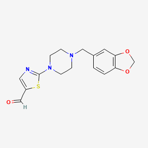 molecular formula C16H17N3O3S B2828112 2-[4-(1,3-Benzodioxol-5-ylmethyl)piperazino]-1,3-thiazole-5-carbaldehyde CAS No. 866040-49-5
