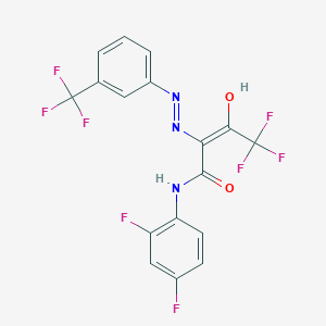 molecular formula C17H9F8N3O2 B2828123 N-(2,4-difluorophenyl)-4,4,4-trifluoro-3-oxo-2-{(Z)-2-[3-(trifluoromethyl)phenyl]hydrazono}butanamide CAS No. 866131-01-3