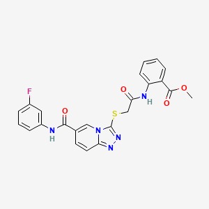 molecular formula C23H18FN5O4S B2828124 Methyl 2-(2-((6-((3-fluorophenyl)carbamoyl)-[1,2,4]triazolo[4,3-a]pyridin-3-yl)thio)acetamido)benzoate CAS No. 1112398-54-5