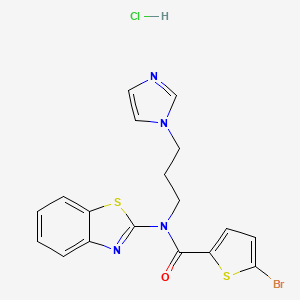 molecular formula C18H16BrClN4OS2 B2828143 N-(3-(1H-imidazol-1-yl)propyl)-N-(benzo[d]thiazol-2-yl)-5-bromothiophene-2-carboxamide hydrochloride CAS No. 1215316-54-3