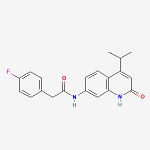 molecular formula C20H19FN2O2 B2828144 2-(4-fluorophenyl)-N-(4-isopropyl-2-oxo-1,2-dihydroquinolin-7-yl)acetamide CAS No. 1251573-96-2