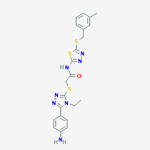 molecular formula C22H23N7OS3 B282815 2-{[5-(4-aminophenyl)-4-ethyl-4H-1,2,4-triazol-3-yl]sulfanyl}-N-{5-[(3-methylbenzyl)sulfanyl]-1,3,4-thiadiazol-2-yl}acetamide 