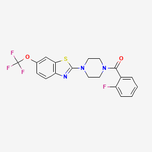 molecular formula C19H15F4N3O2S B2828151 (2-氟苯基)(4-(6-(三氟甲氧基)苯并[d]噻唑-2-基)哌嗪-1-基)甲酮 CAS No. 1203114-86-6