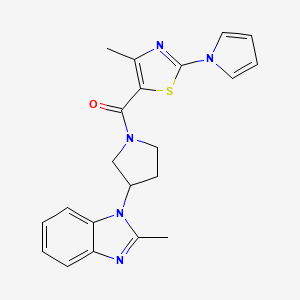 molecular formula C21H21N5OS B2828153 (3-(2-甲基-1H-苯并咪唑-1-基)吡咯啉-1-基)(4-甲基-2-(1H-吡咯-1-基)噻唑-5-基)甲酮 CAS No. 2034384-29-5