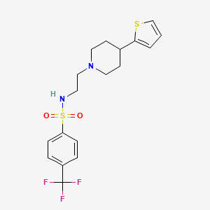 molecular formula C18H21F3N2O2S2 B2828155 N-(2-(4-(thiophen-2-yl)piperidin-1-yl)ethyl)-4-(trifluoromethyl)benzenesulfonamide CAS No. 1428351-66-9