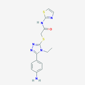 molecular formula C15H16N6OS2 B282816 2-{[5-(4-aminophenyl)-4-ethyl-4H-1,2,4-triazol-3-yl]sulfanyl}-N-(1,3-thiazol-2-yl)acetamide 