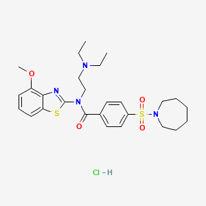 molecular formula C27H37ClN4O4S2 B2828160 4-氮杂辛-1-基磺酰胺-N-(2-(二乙基氨基)乙基)-N-(4-甲氧基苯并[d]噻唑-2-基)苯甲酰胺 盐酸盐 CAS No. 1322301-41-6
