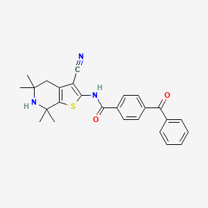 molecular formula C26H25N3O2S B2828161 4-benzoyl-N-(3-cyano-5,5,7,7-tetramethyl-4,5,6,7-tetrahydrothieno[2,3-c]pyridin-2-yl)benzamide CAS No. 887902-21-8