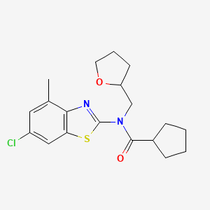 molecular formula C19H23ClN2O2S B2828162 N-(6-chloro-4-methylbenzo[d]thiazol-2-yl)-N-((tetrahydrofuran-2-yl)methyl)cyclopentanecarboxamide CAS No. 1172022-75-1