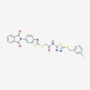 2-{[6-(1,3-dioxo-1,3-dihydro-2H-isoindol-2-yl)-1,3-benzothiazol-2-yl]sulfanyl}-N-{5-[(3-methylbenzyl)sulfanyl]-1,3,4-thiadiazol-2-yl}acetamide