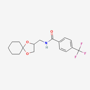 molecular formula C17H20F3NO3 B2828175 N-(1,4-dioxaspiro[4.5]decan-2-ylmethyl)-4-(trifluoromethyl)benzamide CAS No. 899957-74-5