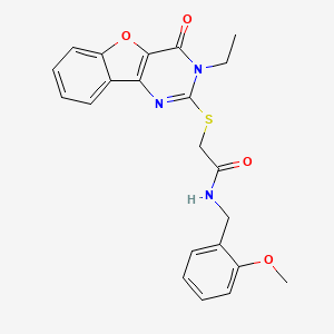 molecular formula C22H21N3O4S B2828199 2-[(3-ethyl-4-oxo-3,4-dihydro[1]benzofuro[3,2-d]pyrimidin-2-yl)sulfanyl]-N-(2-methoxybenzyl)acetamide CAS No. 899986-10-8