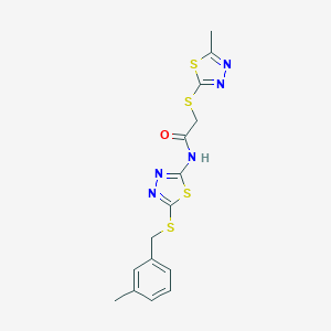 molecular formula C15H15N5OS4 B282820 N-{5-[(3-methylbenzyl)sulfanyl]-1,3,4-thiadiazol-2-yl}-2-[(5-methyl-1,3,4-thiadiazol-2-yl)sulfanyl]acetamide 