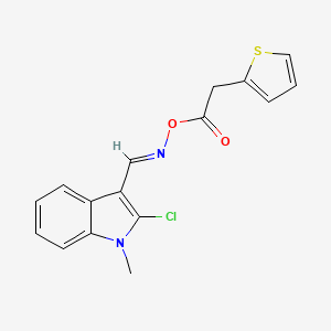 molecular formula C16H13ClN2O2S B2828200 (E)-[(2-chloro-1-methyl-1H-indol-3-yl)methylidene]amino 2-(thiophen-2-yl)acetate CAS No. 477887-53-9
