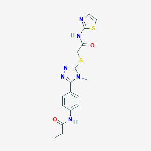 molecular formula C17H18N6O2S2 B282821 N-{4-[4-Methyl-5-(thiazol-2-ylcarbamoylmethylsulfanyl)-4H-[1,2,4]triazol-3-yl]-phenyl}-propionamide 