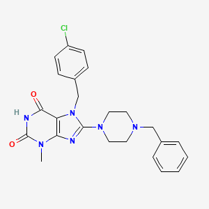molecular formula C24H25ClN6O2 B2828213 8-(4-benzylpiperazin-1-yl)-7-(4-chlorobenzyl)-3-methyl-1H-purine-2,6(3H,7H)-dione CAS No. 898464-16-9