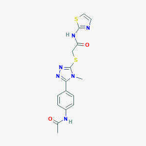 molecular formula C16H16N6O2S2 B282822 2-({5-[4-(acetylamino)phenyl]-4-methyl-4H-1,2,4-triazol-3-yl}sulfanyl)-N-(1,3-thiazol-2-yl)acetamide 