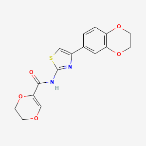 molecular formula C16H14N2O5S B2828227 N-(4-(2,3-dihydrobenzo[b][1,4]dioxin-6-yl)thiazol-2-yl)-5,6-dihydro-1,4-dioxine-2-carboxamide CAS No. 864937-43-9