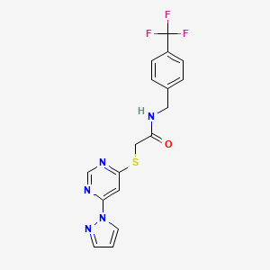 molecular formula C17H14F3N5OS B2828229 2-((6-(1H-pyrazol-1-yl)pyrimidin-4-yl)thio)-N-(4-(trifluoromethyl)benzyl)acetamide CAS No. 1251558-06-1