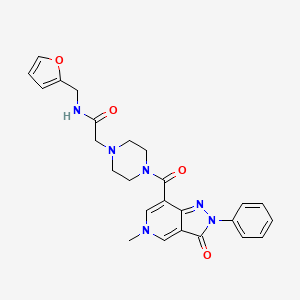 molecular formula C25H26N6O4 B2828240 N-(furan-2-ylmethyl)-2-(4-(5-methyl-3-oxo-2-phenyl-3,5-dihydro-2H-pyrazolo[4,3-c]pyridine-7-carbonyl)piperazin-1-yl)acetamide CAS No. 1021207-51-1