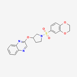 molecular formula C20H19N3O5S B2828241 2-{[1-(2,3-Dihydro-1,4-benzodioxine-6-sulfonyl)pyrrolidin-3-yl]oxy}quinoxaline CAS No. 2097888-05-4