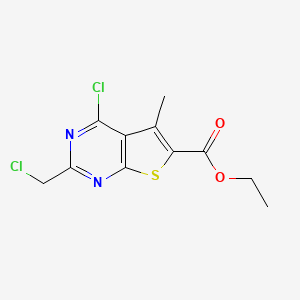 molecular formula C11H10Cl2N2O2S B2828243 乙酸-4-氯-2-(氯甲基)-5-甲基噻吩并[2,3-d]嘧啶-6-羧酸乙酯 CAS No. 554439-97-3