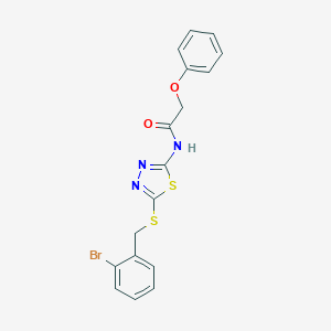 molecular formula C17H14BrN3O2S2 B282825 N-{5-[(2-bromobenzyl)sulfanyl]-1,3,4-thiadiazol-2-yl}-2-phenoxyacetamide 