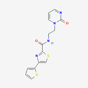 molecular formula C14H12N4O2S2 B2828255 N-(2-(2-oxopyrimidin-1(2H)-yl)ethyl)-4-(thiophen-2-yl)thiazole-2-carboxamide CAS No. 2178773-88-9
