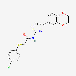 molecular formula C19H15ClN2O3S2 B2828259 2-((4-chlorophenyl)thio)-N-(4-(2,3-dihydrobenzo[b][1,4]dioxin-6-yl)thiazol-2-yl)acetamide CAS No. 895470-59-4