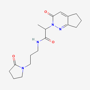 molecular formula C17H24N4O3 B2828263 2-(3-oxo-3,5,6,7-tetrahydro-2H-cyclopenta[c]pyridazin-2-yl)-N-(3-(2-oxopyrrolidin-1-yl)propyl)propanamide CAS No. 2034268-49-8