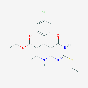 molecular formula C20H22ClN3O3S B2828272 Isopropyl 5-(4-chlorophenyl)-2-(ethylthio)-7-methyl-4-oxo-3,4,5,8-tetrahydropyrido[2,3-d]pyrimidine-6-carboxylate CAS No. 537045-96-8
