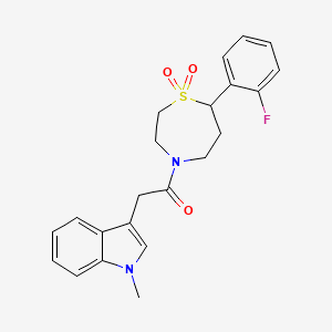 molecular formula C22H23FN2O3S B2828283 1-(7-(2-氟苯基)-1,1-二氧-1,4-噻杂丙烷-4-基)-2-(1-甲基-1H-吲哚-3-基)乙酮 CAS No. 2034336-23-5