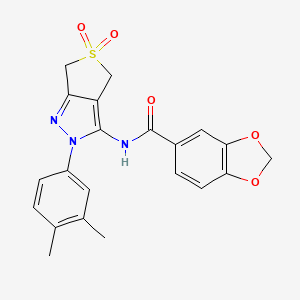 molecular formula C21H19N3O5S B2828285 N-[2-(3,4-dimethylphenyl)-5,5-dioxo-4,6-dihydrothieno[3,4-c]pyrazol-3-yl]-1,3-benzodioxole-5-carboxamide CAS No. 681267-81-2